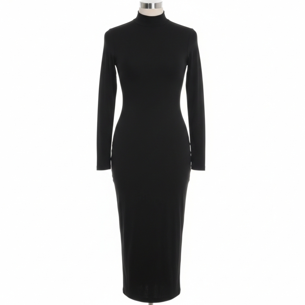 Naked Wardrobe Black Long Sleeve Bodycon Maxi Dress - Size M